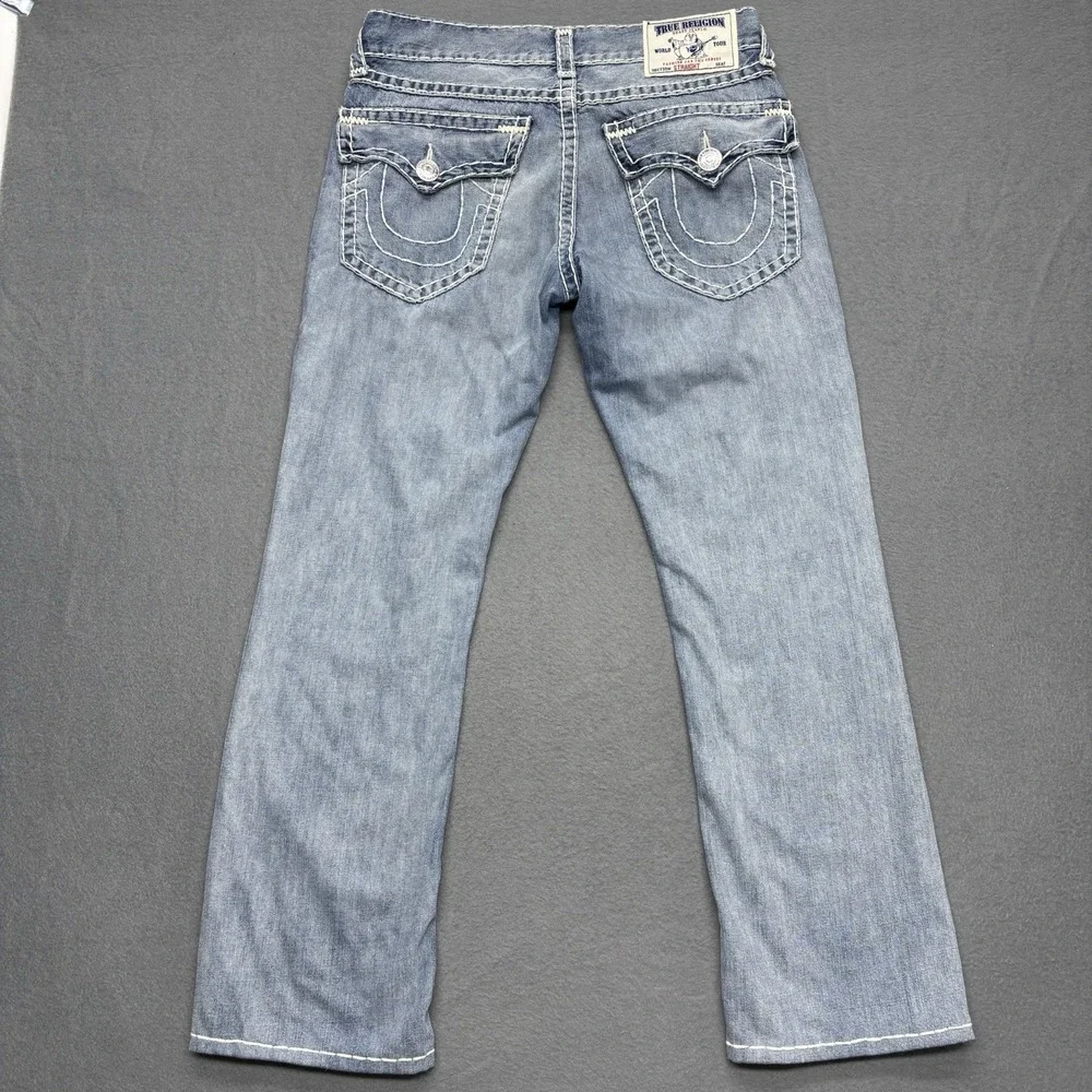 True Religion Jeans Mens 33 Super T Natural Flap Thick Stitch Made In Mexico